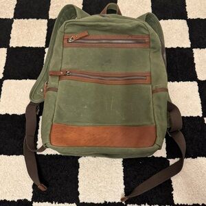 United Leather Green & Brown Heavy Canvas Backpack w/ Leather Trim